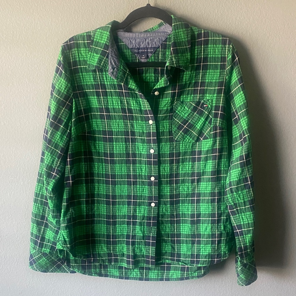 Tommy Hilfiger Green and Navy Plaid Button-Down Shirt - Picture 7 of 10